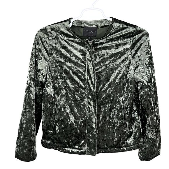 Sanctuary Womens M Crushed Velvet Zip Jacket Olive Green Dark Academia Timeless - Picture 10 of 16